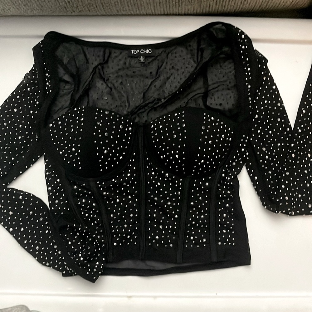 Rhinestone long sleeve top